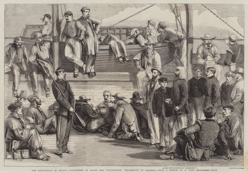Die Revolution in Sizilien, Freiwillige an Bord der Washington auf dem Weg nach Palermo von Thomas Nast