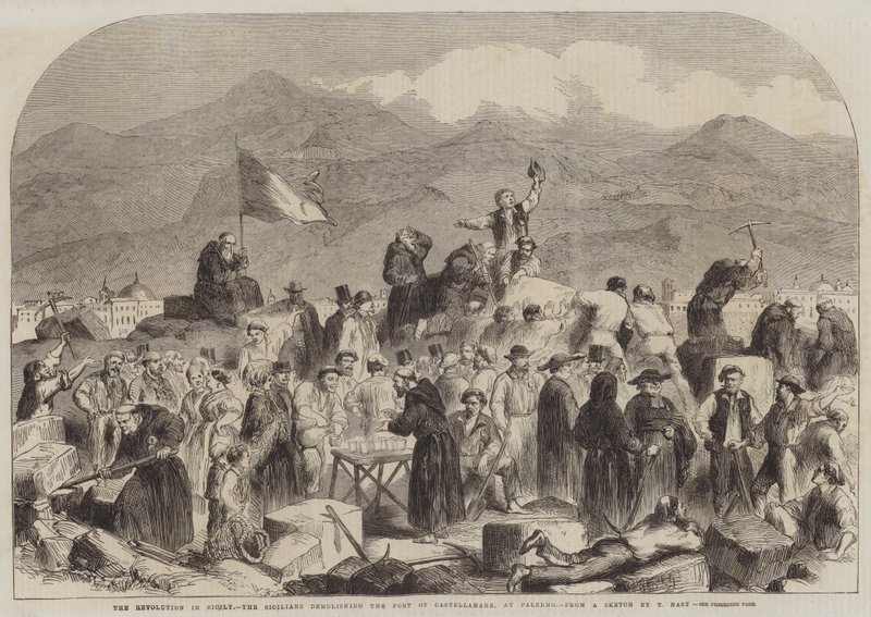 Die Revolution in Sizilien, die Sizilianer zerstören das Fort Castellamare in Palermo von Thomas Nast