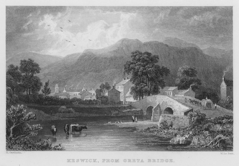 Keswick, von der Greta Bridge (Stich) von Thomas (after) Allom