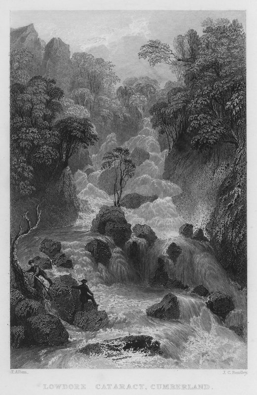 Lowdore Wasserfall, Cumberland (Stich) von Thomas (after) Allom