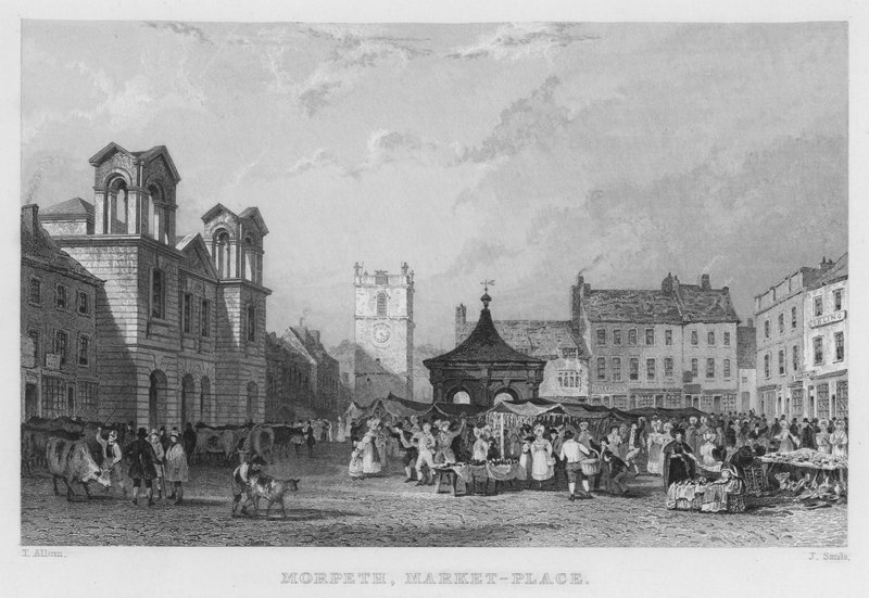 Morpeth, Marktplatz (Stich) von Thomas (after) Allom
