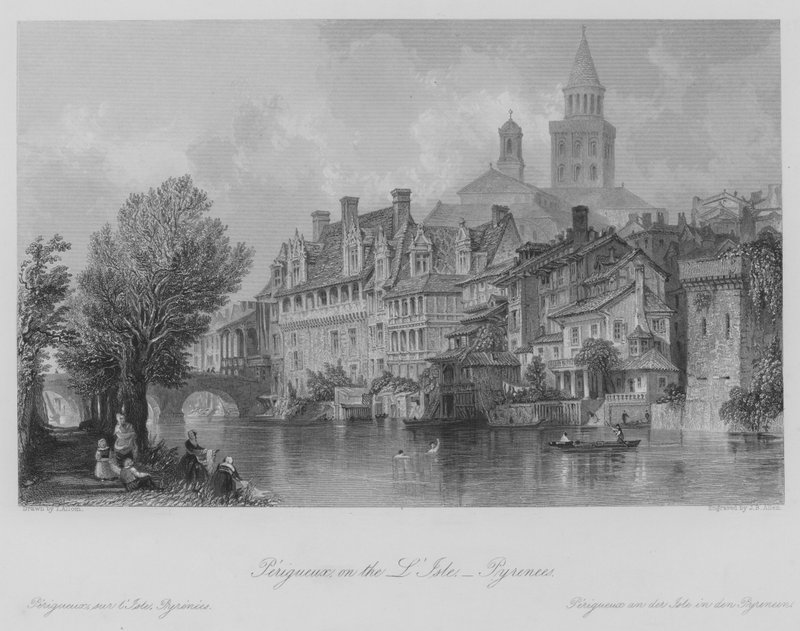 Périgueux, an der Isle, Pyrenäen (Gravur) von Thomas (after) Allom