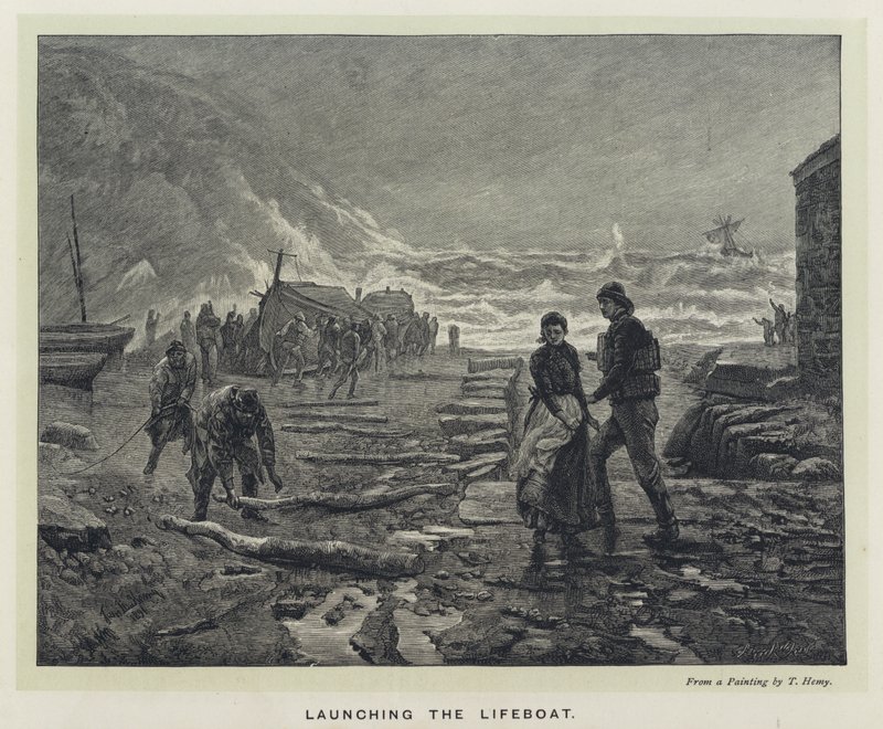 Das Starten des Rettungsbootes (Gravur) von Thomas Marie Madawaska Hemy