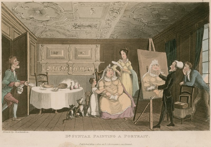 Dr. Syntax malt ein Porträt von Thomas Rowlandson