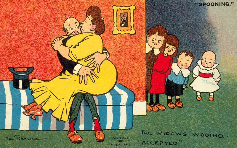 Der Witwer wirbt erfolgreich (Chromolithografie) von Tom Browne