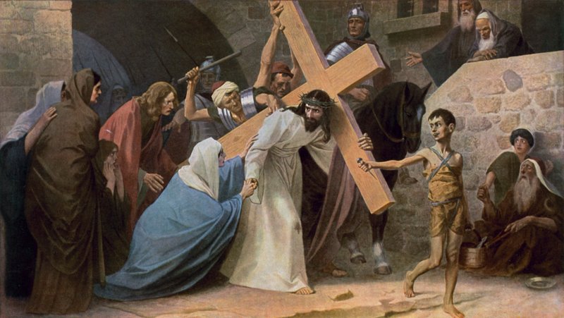 Jesus trifft seine Mutter Maria, während er sein Kreuz trägt von Unbekannt Unbekannt
