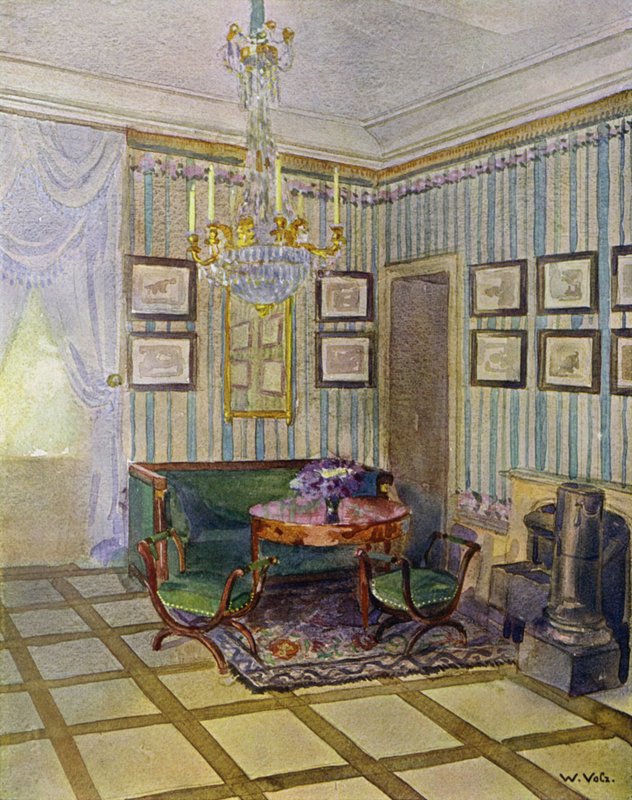 Wohnzimmer im Schloss Stutensee, nahe Karlsruhe, klassisch dekoriert, um 1800 von Unbekannt Unbekannt