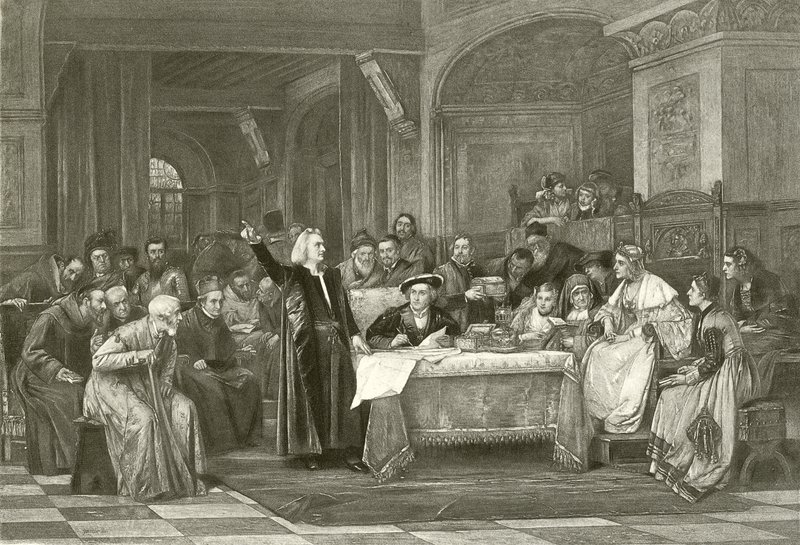 Kolumbus vor Isabella (Gravur) von Vaclav Brozik