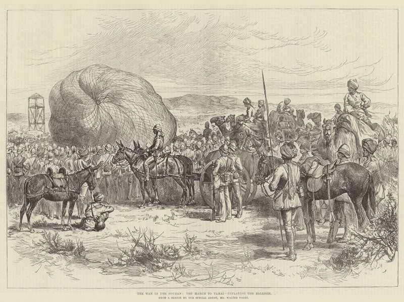 Der Krieg im Sudan, der Marsch nach Tamai, Aufblasen des Ballons von Walter Paget