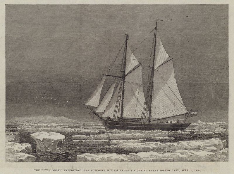 Die niederländische Arktisexpedition, die Schoner Willem Barents sichtet Franz-Joseph-Land, 7. September 1879 von Walter William May