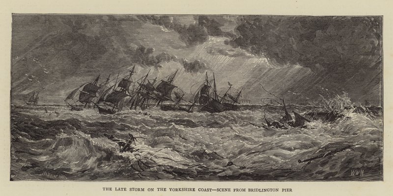 Der letzte Sturm an der Küste von Yorkshire, Szene vom Pier von Bridlington von Walter William May