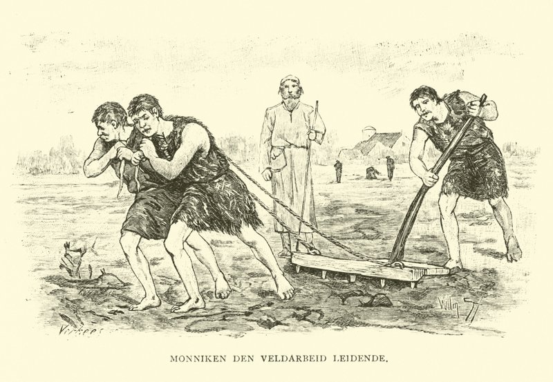 Mönche führen die Arbeit auf den Feldern von Willem II Steelink