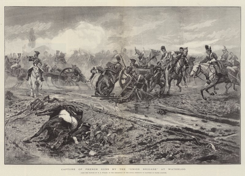 Eroberung französischer Kanonen durch die Union Brigade bei Waterloo von William Barnes Wollen