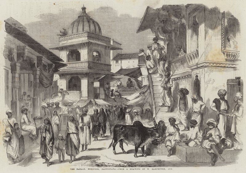 Der Basar, Oodipoor, Rajpootana von William Carpenter