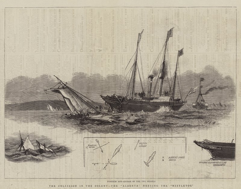 Die Kollision im Solent, die Alberta trifft die Mistletoe von William Edward Atkins