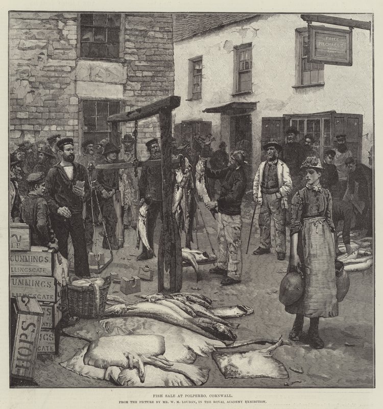 Fischverkauf in Polperro, Cornwall von William Mouat Loudan