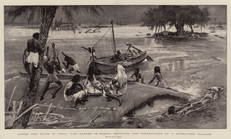 Nach den Regenfällen in Indien, der Ganges in Flut, Rettung der Bewohner eines überfluteten Dorfes von William Small
