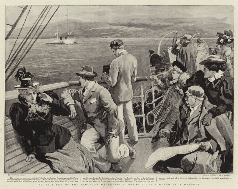 Ein Vorfall der Blockade von Kreta, ein britischer Liner von einem Kriegsschiff gestoppt von William Small