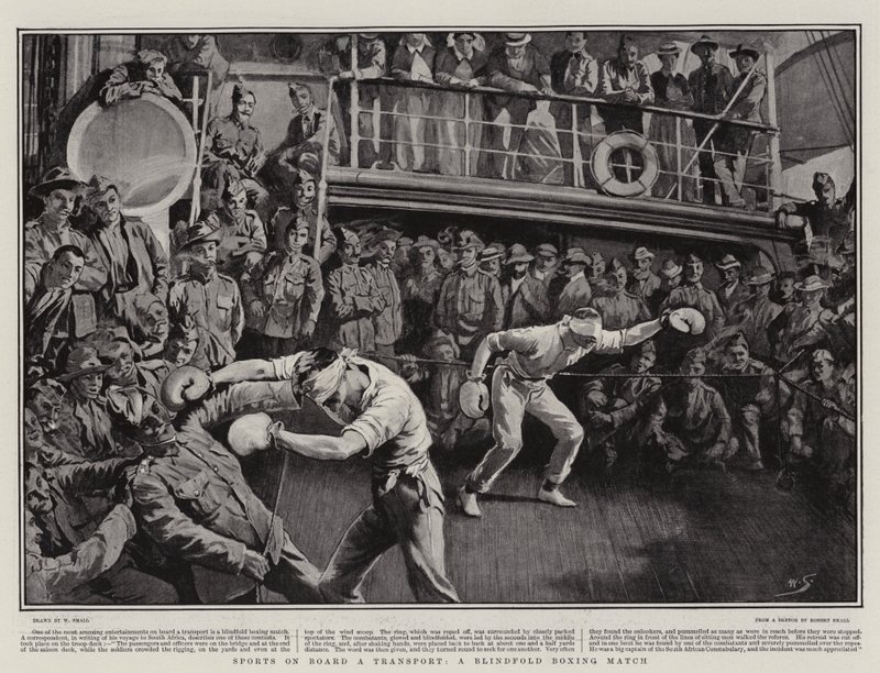 Sport an Bord eines Transportschiffs, ein Boxkampf mit verbundenen Augen von William Small