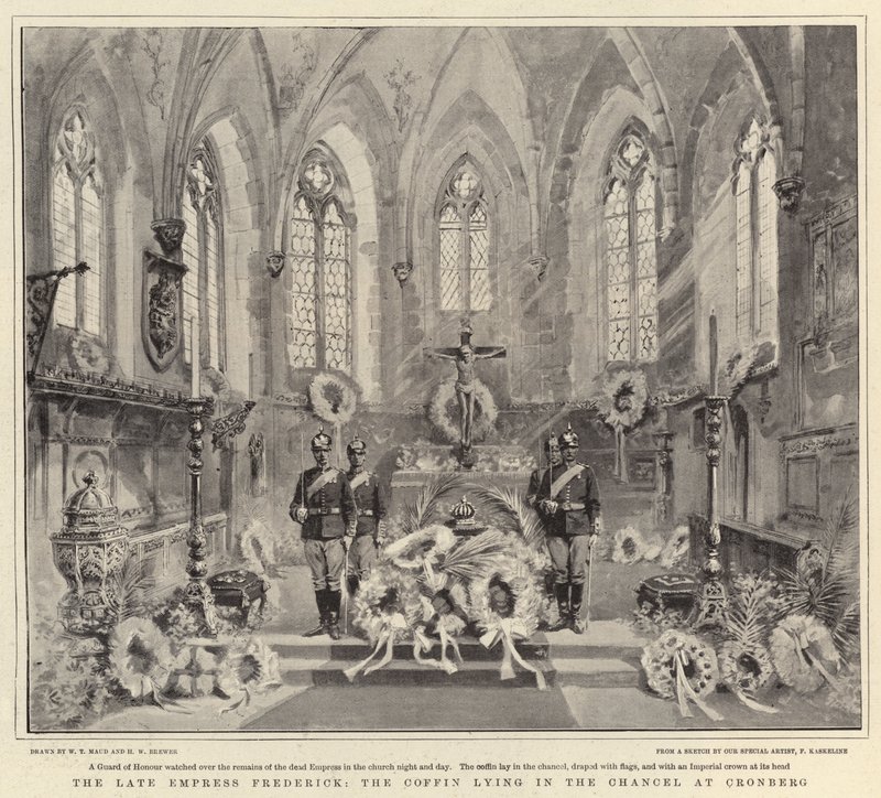 Die verstorbene Kaiserin Friedrich, der Sarg liegt im Chor in Cronberg von William T. Maud