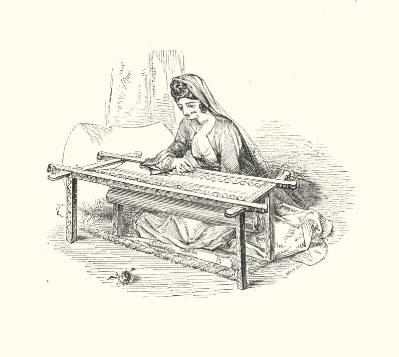 Dame beim Sticken von William (after) Harvey