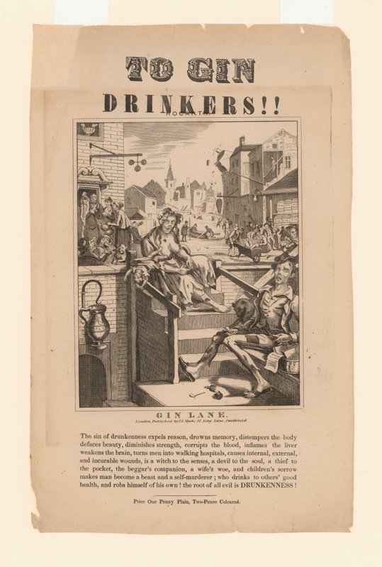Warnung an Gin-Trinker (Lithographie) von William (after) Hogarth