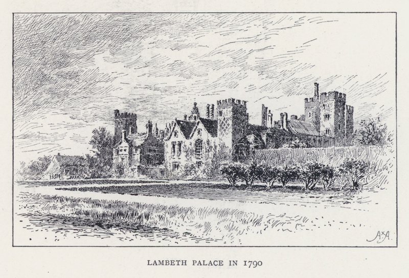 Lambeth Palace im Jahr 1790 (Stich) von William Alexander Ansted