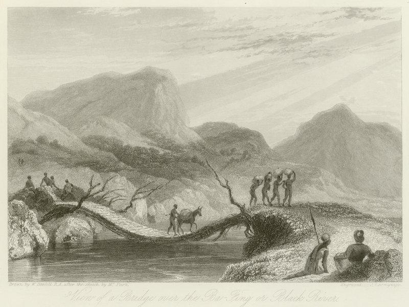 Ansicht einer Brücke über den Ba-Fing von William Daniell