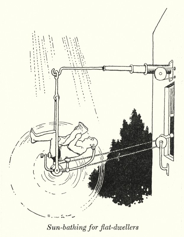 Sonnenbaden für Wohnungsbewohner von William Heath Robinson