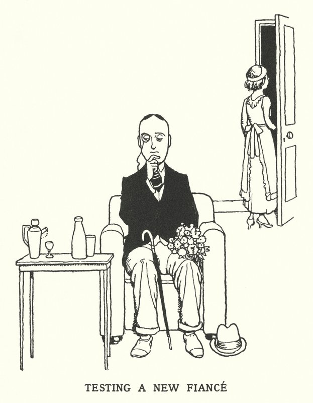 Testen einer neuen Verlobten (Litho) von William Heath Robinson