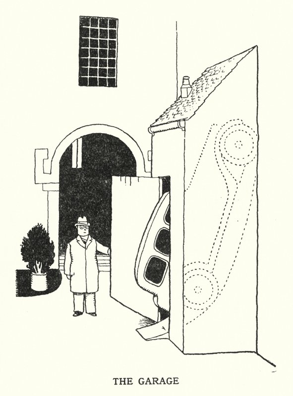 Die Garage (Lithografie) von William Heath Robinson