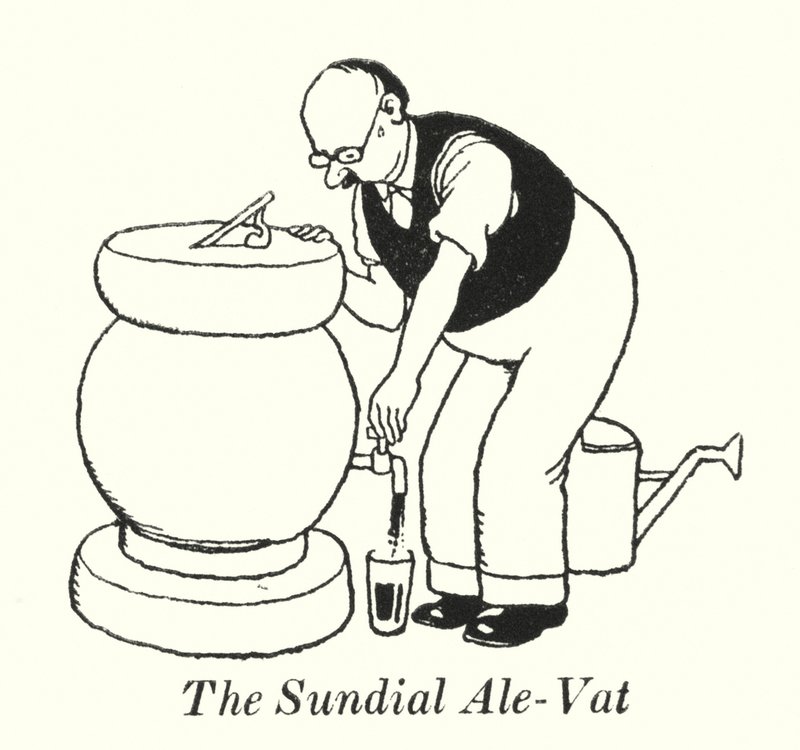Die Sonnenuhr-Bierfass von William Heath Robinson