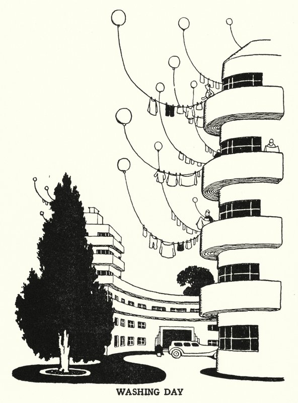 Waschtag (Lithografie) von William Heath Robinson