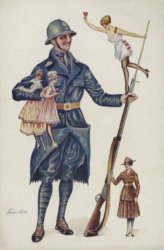Soldat umgeben von Mädchen von Xavier Sager