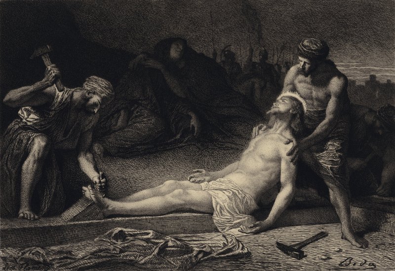 Jesus ans Kreuz genagelt von after Albert Robida