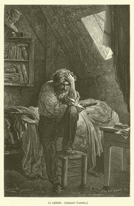 Der Selbstmord, Armand Carrel von after Emile Antoine Bayard