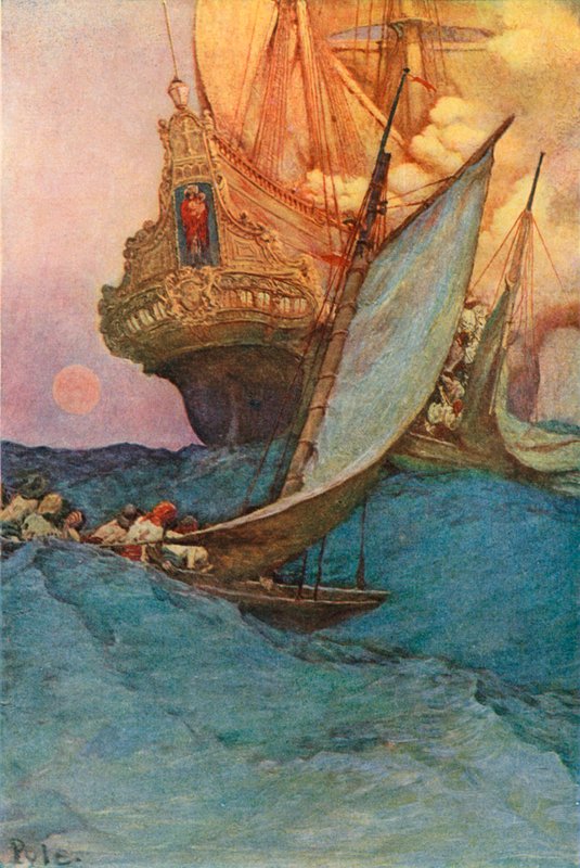 Ein Angriff auf eine Galeone von after Howard Pyle