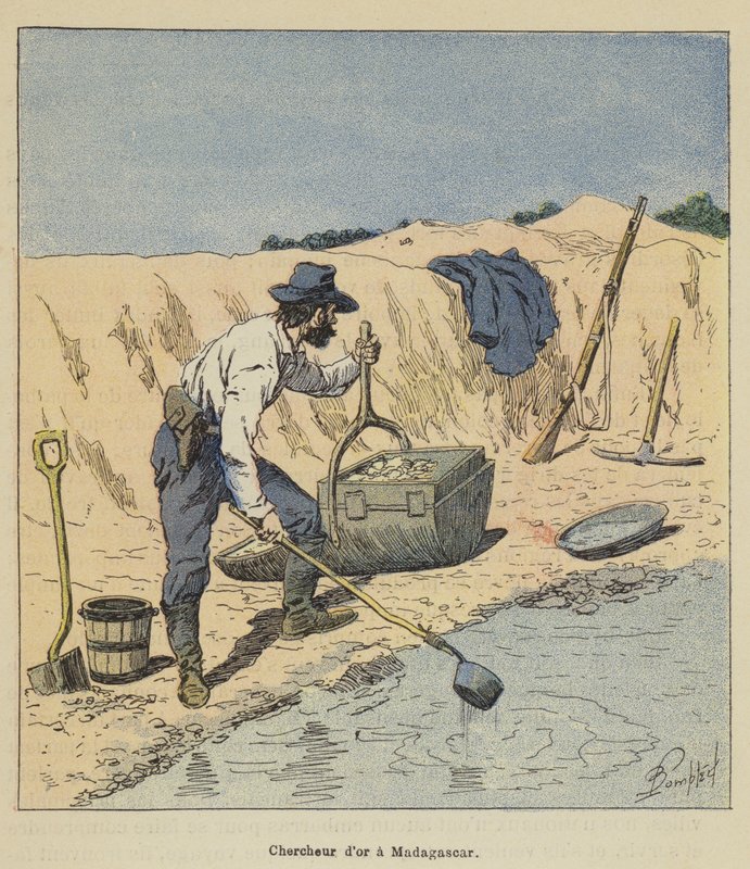 Goldsucher in Madagaskar von after Louis Charles Bombled