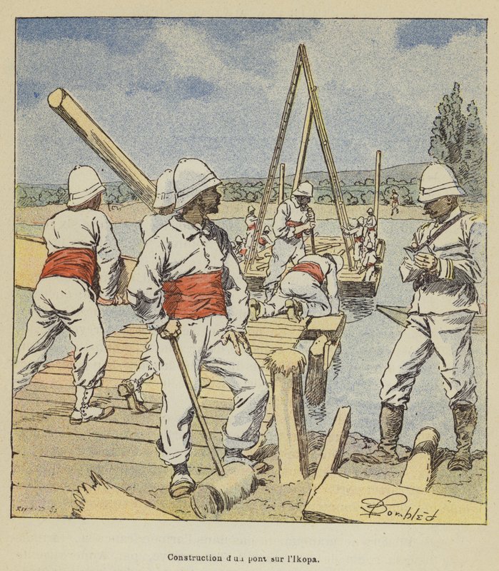 Bau einer Brücke über den Ikopa von after Louis Charles Bombled
