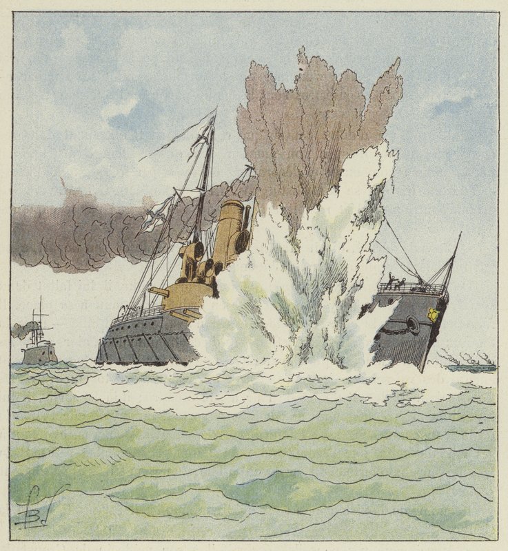 Explosion der Petropawlosk von after Louis Charles Bombled