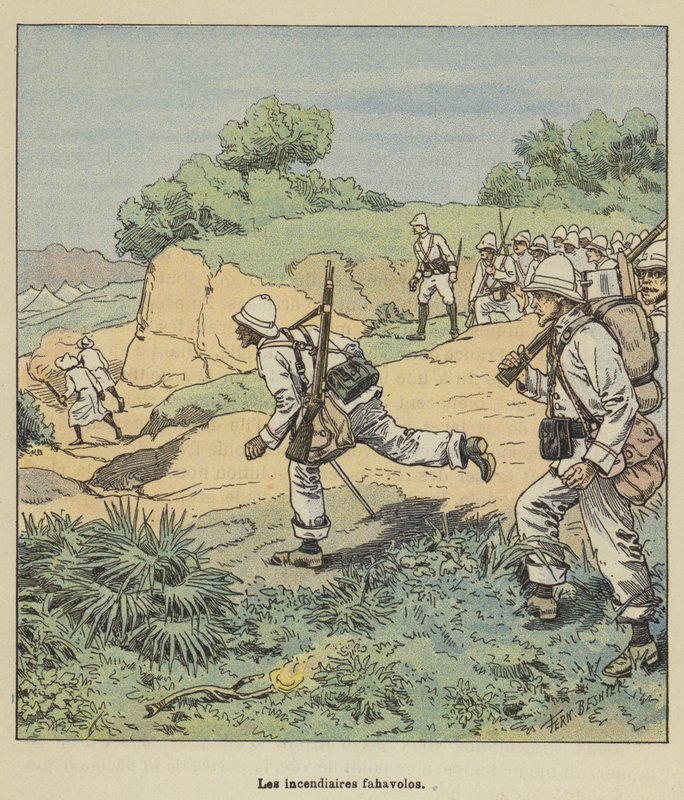 Die Brandstifter Fahavolos von after Louis Charles Bombled