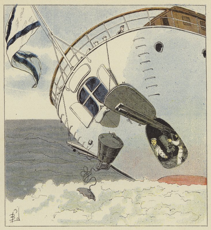 Verlegung von Unterwasserminen von after Louis Charles Bombled