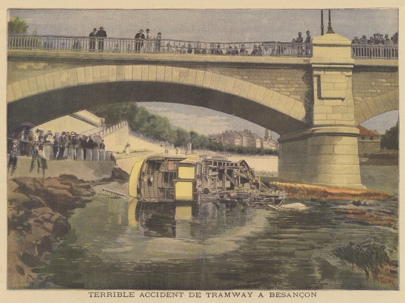 Schrecklicher Straßenbahnunfall in Besançon von after Oswaldo Tofani