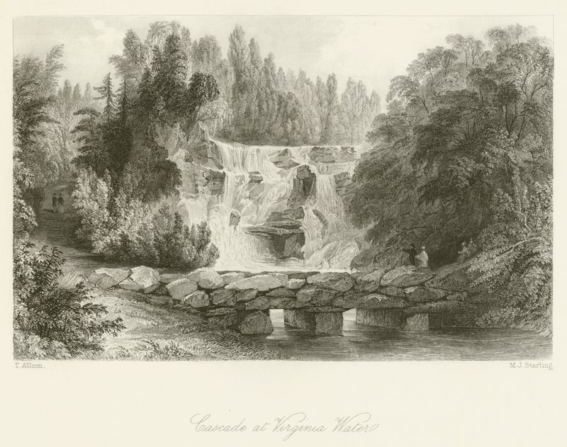 Wasserfall bei Virginia Water von after Thomas Allom